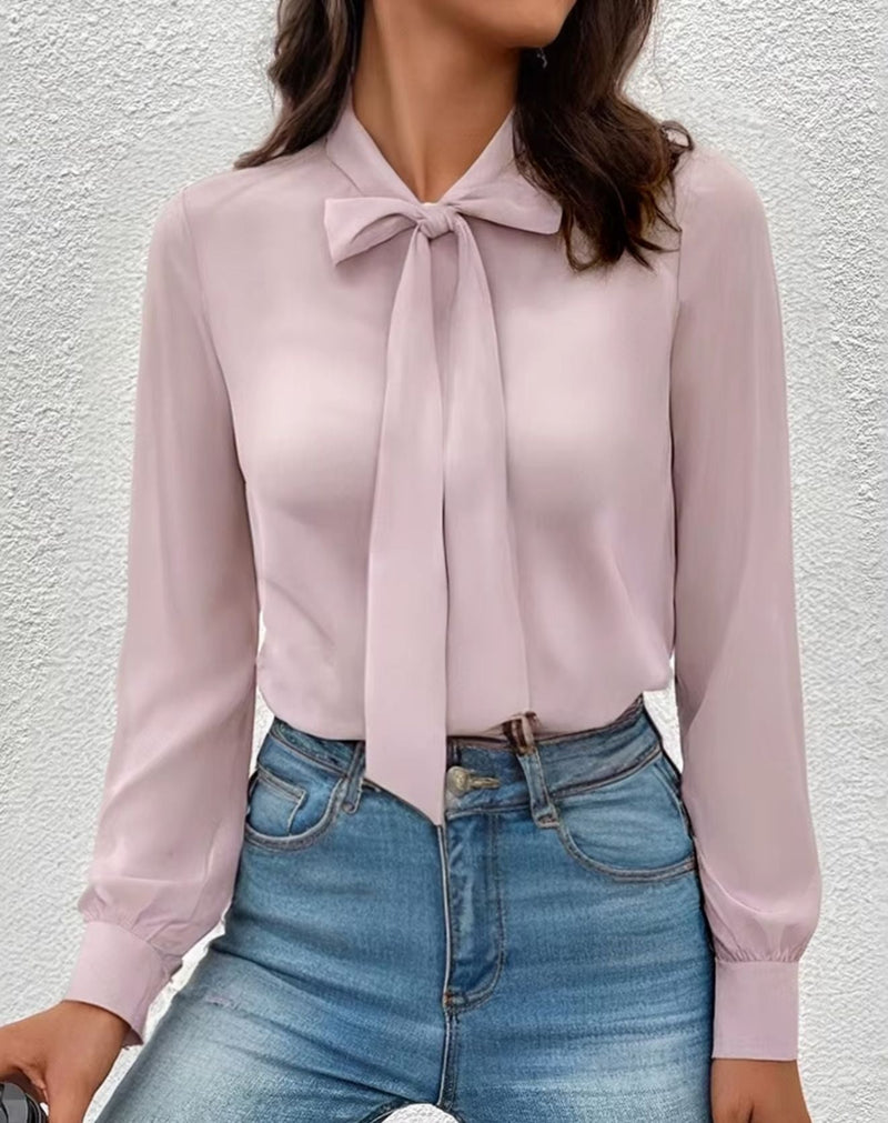 Blusa Monna com Mangas Longas e Laço Frontal