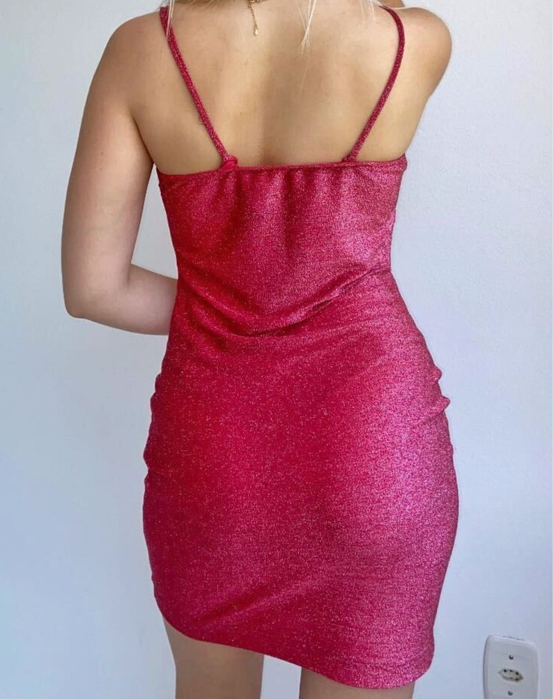 Vestido Curto de Lurex com Alcinhas