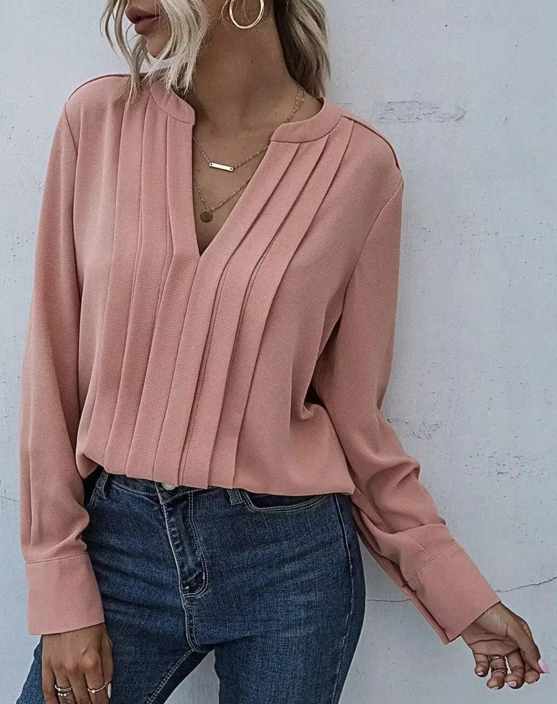 Blusa Pequi com Mangas Longas e Pregas Frontais