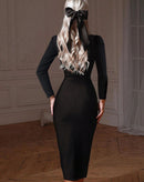 Vestido Midi Pietra com Decote e Mangas Longas