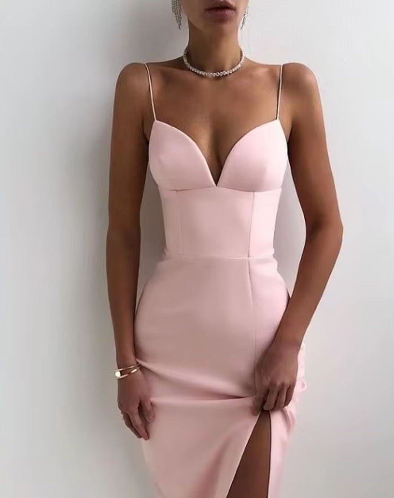 Vestido Midi Sevilha com Alças e Fenda Frontal