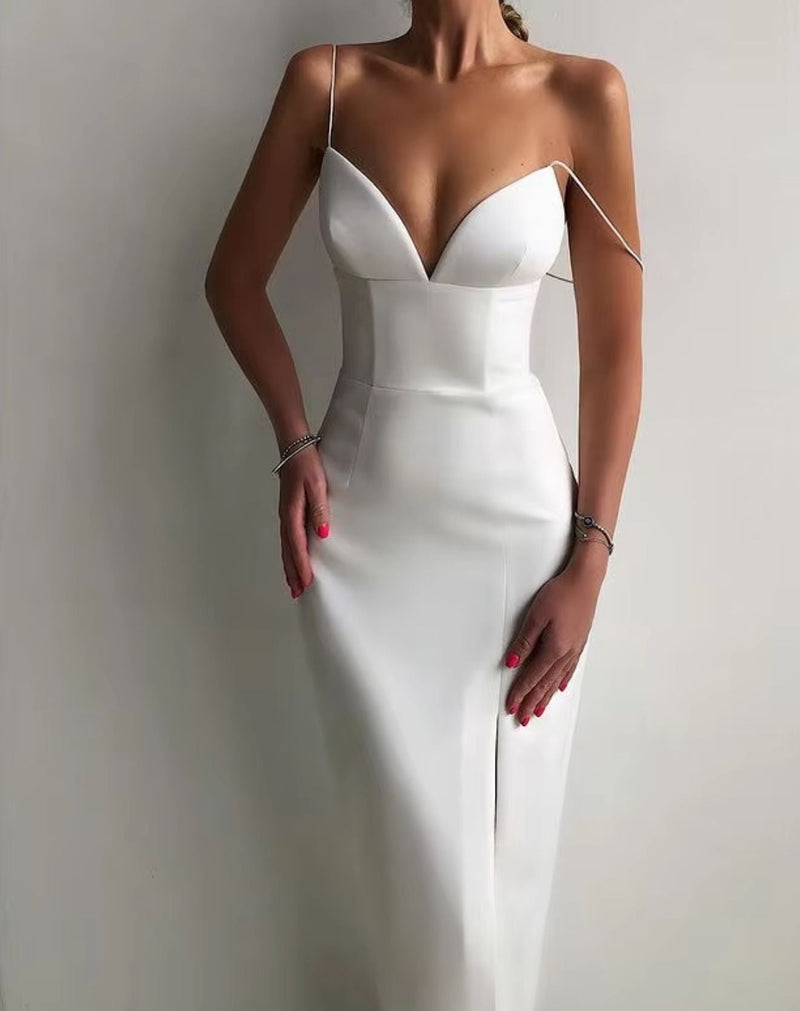 Vestido Midi Sevilha com Alças e Fenda Frontal