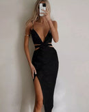 Vestido Midi Sydney com Decote V e Fenda Lateral