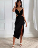 Vestido Midi Sydney com Decote V e Fenda Lateral