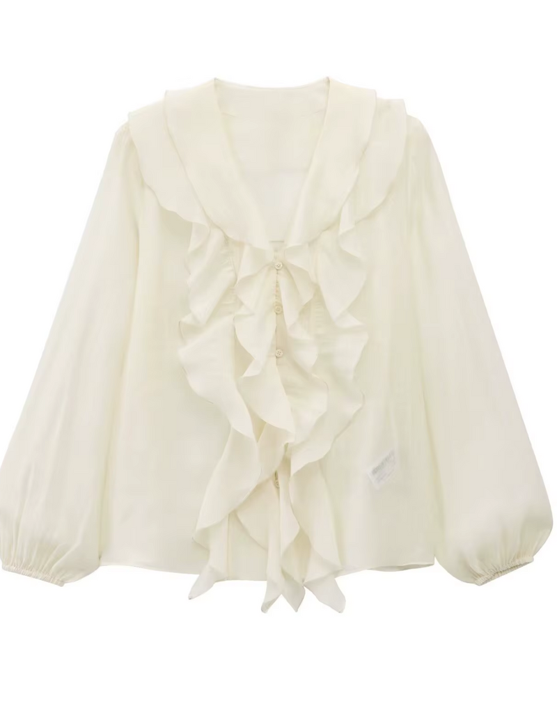 Blusa Thami de Mangas Longas e Babados Frontais