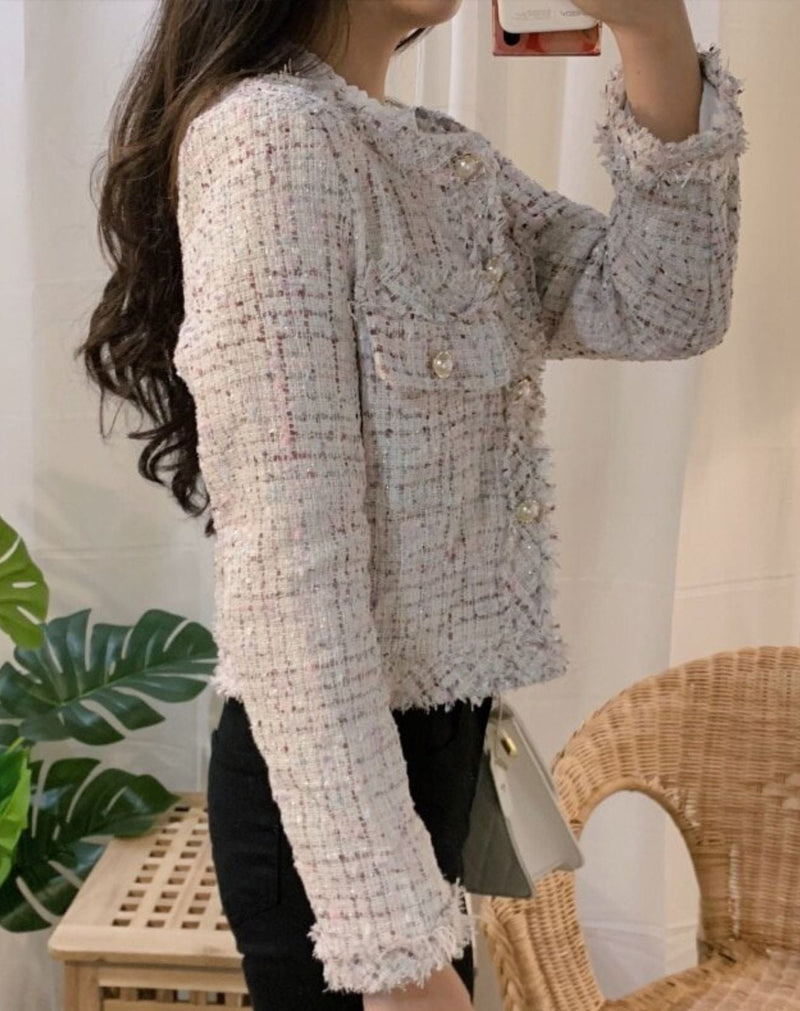 Casaco Star Tweed com Mangas Longas e Botões