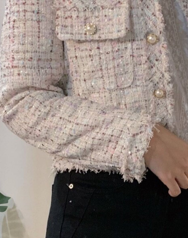 Casaco Star Tweed com Mangas Longas e Botões