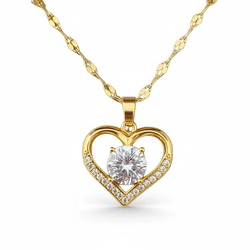 Colar Coração Folheado a Ouro com Zircônia