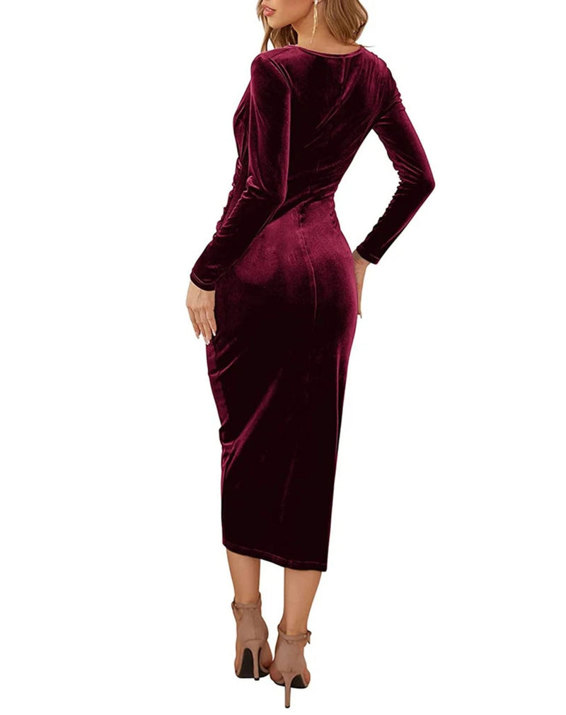 Vestido Midi de Veludo com Decote Transpassado